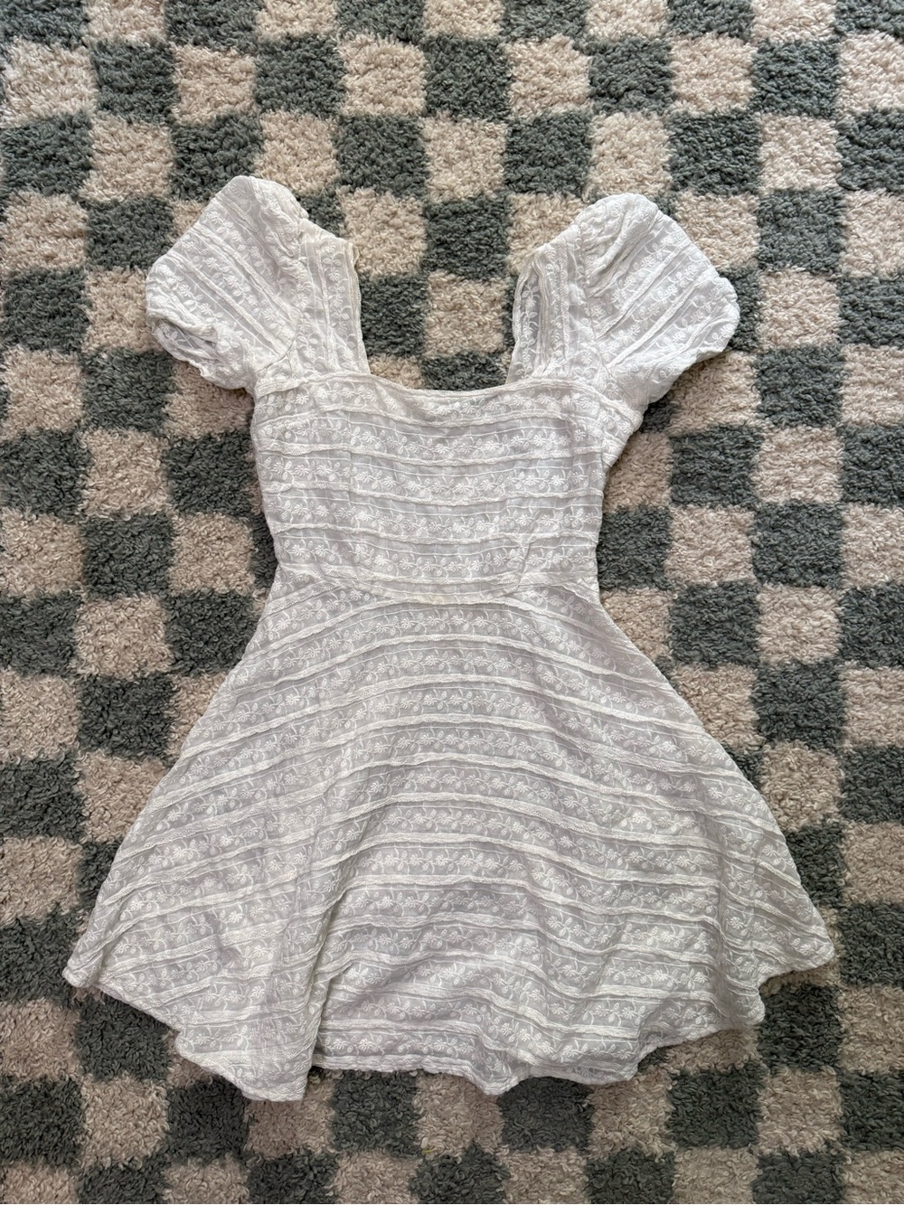LOVESHACKFANCY Drella White Lace Trimmed Embroidered Cotton Voile Mini Dress 4 - Picture 3 of 10